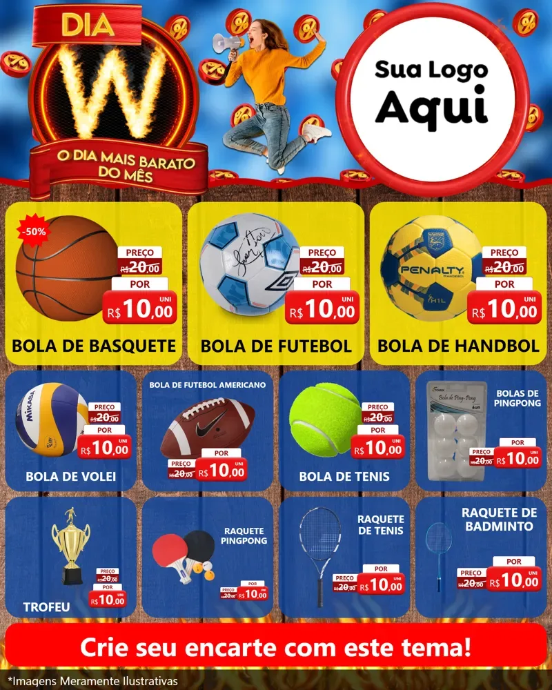 Modelo de Rede Social para Feed Instagram com o tema Dia W - O Dia Mais Barato Do Mês para Artigos Esportivos