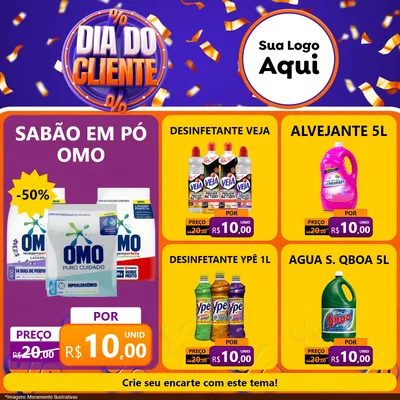 Modelo de Rede Social para Feed Facebook com o tema Dia do Cliente para Produtos de Limpeza