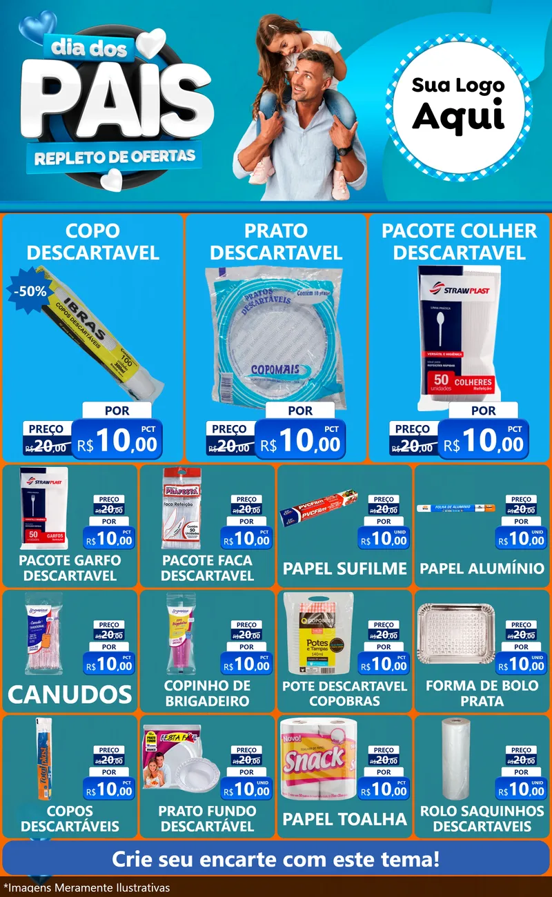Modelo de Encarte para Encarte Grande com o tema Dia Dos Pais Repleto de Ofertas para Embalagens