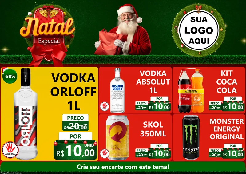 Modelo de Encarte para Encarte A4 Horizontal com o tema Natal Especial para Distribuidora de bebidas