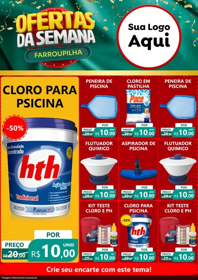 Modelo de Encarte para Encarte A4 Vertical com o tema Ofertas da Semana Farroupilha para Produtos para Piscina