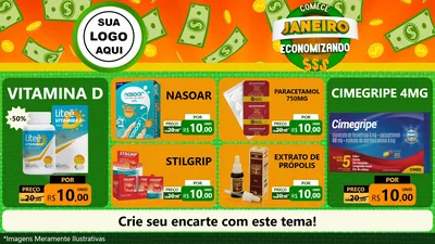 Modelo de TV para TV Horizontal com o tema Comece Janeiro Economizando para Farmácia
