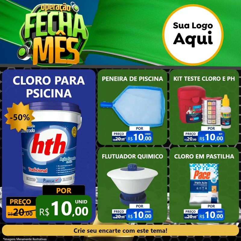 Modelo de Rede Social para Feed Facebook com o tema Operação Fecha Mês para Produtos para Piscina