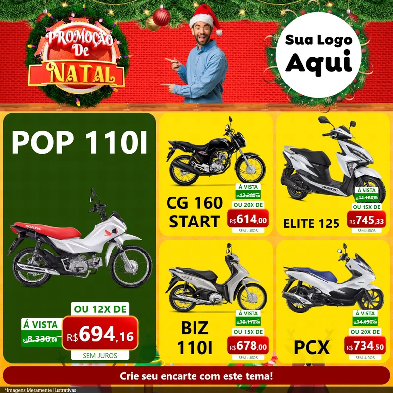 Modelo de Rede Social para Feed Facebook com o tema Promoção de Natal para Concessionaria de Motos