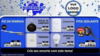 Modelo de TV para TV Horizontal com o tema Promoção de Aniversário - 4 Anos para Materiais Elétricos