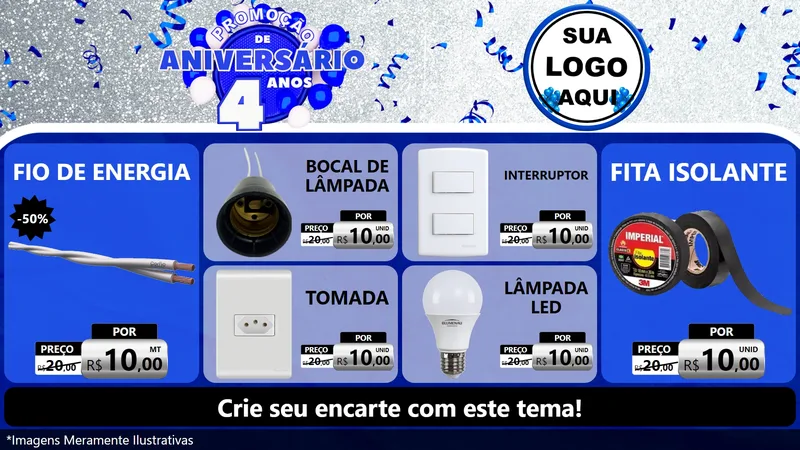 Modelo de TV para TV Horizontal com o tema Promoção de Aniversário - 4 Anos para Materiais Elétricos