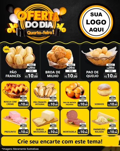 Modelo de Rede Social para Feed Instagram com o tema Oferta do Dia - Quarta Feira! para Padaria