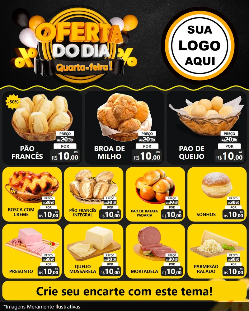 Modelo de Rede Social para Feed Instagram com o tema Oferta do Dia - Quarta Feira! para Padaria
