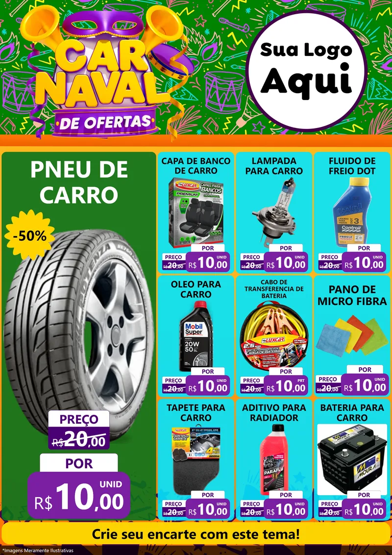 Modelo de Encarte para Encarte A4 Vertical com o tema Carnaval de Ofertas para Auto peças