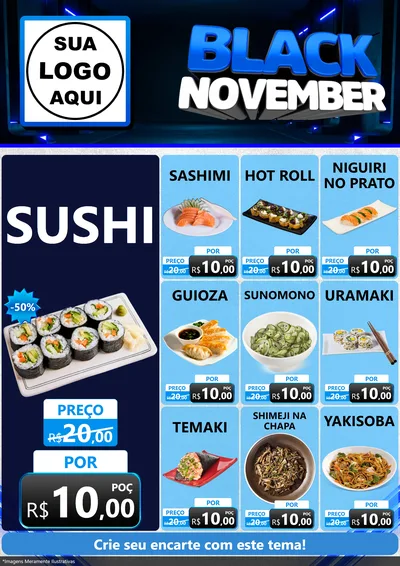 Modelo de Encarte para Encarte A4 Vertical com o tema Black November para Comida japonesa