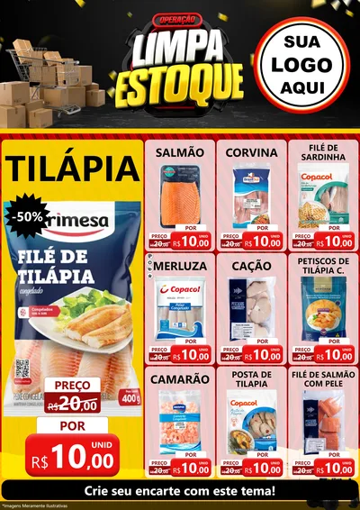 Modelo de Encarte para Encarte A4 Vertical com o tema Operação Limpa Estoque para Peixaria