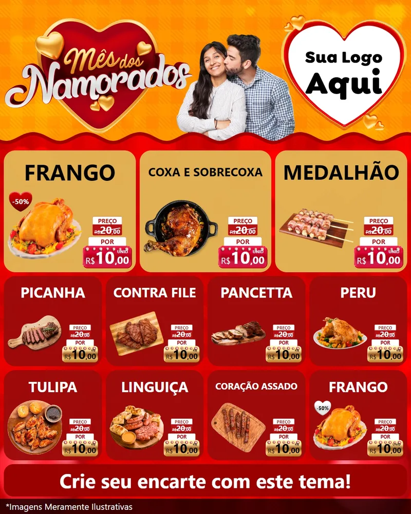 Modelo de Rede Social para Feed Instagram com o tema Mês dos Namorados para Assados