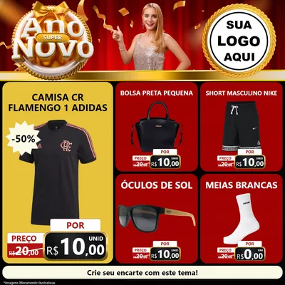 Modelo de Rede Social para Feed Facebook com o tema Super Ano Novo para Roupas e acessórios