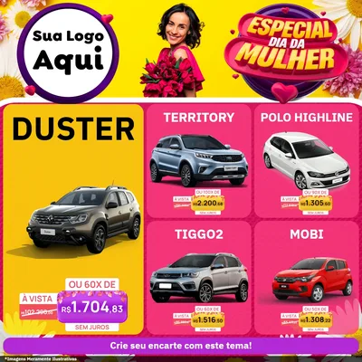Modelo de Rede Social para Feed Facebook com o tema Especial Dia da Mulher para Concessionaria de Carros