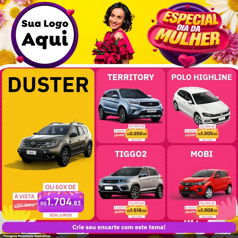 Modelo de Rede Social para Feed Facebook com o tema Especial Dia da Mulher para Concessionaria de Carros