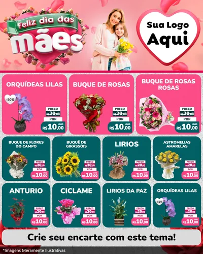 Modelo de Rede Social para Feed Instagram com o tema Feliz Dia das Mães para Floricultura e jardim