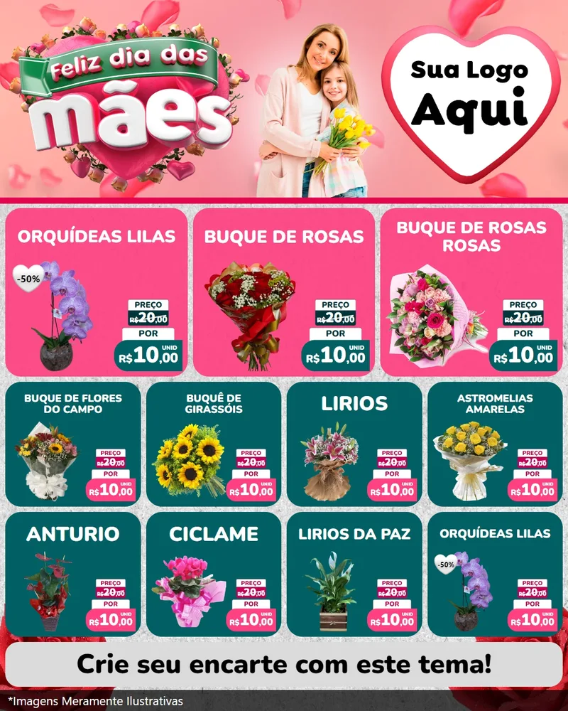 Modelo de Rede Social para Feed Instagram com o tema Feliz Dia das Mães para Floricultura e jardim