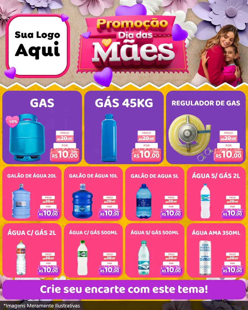 Modelo de Rede Social para Feed Instagram com o tema Promoção Dia das Mães para Água e gás