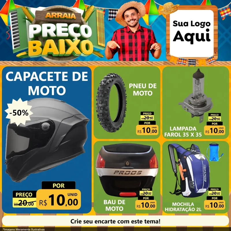 Modelo de Rede Social para Feed Facebook com o tema Arraiá de Preço Baixo - Junina para Moto peças