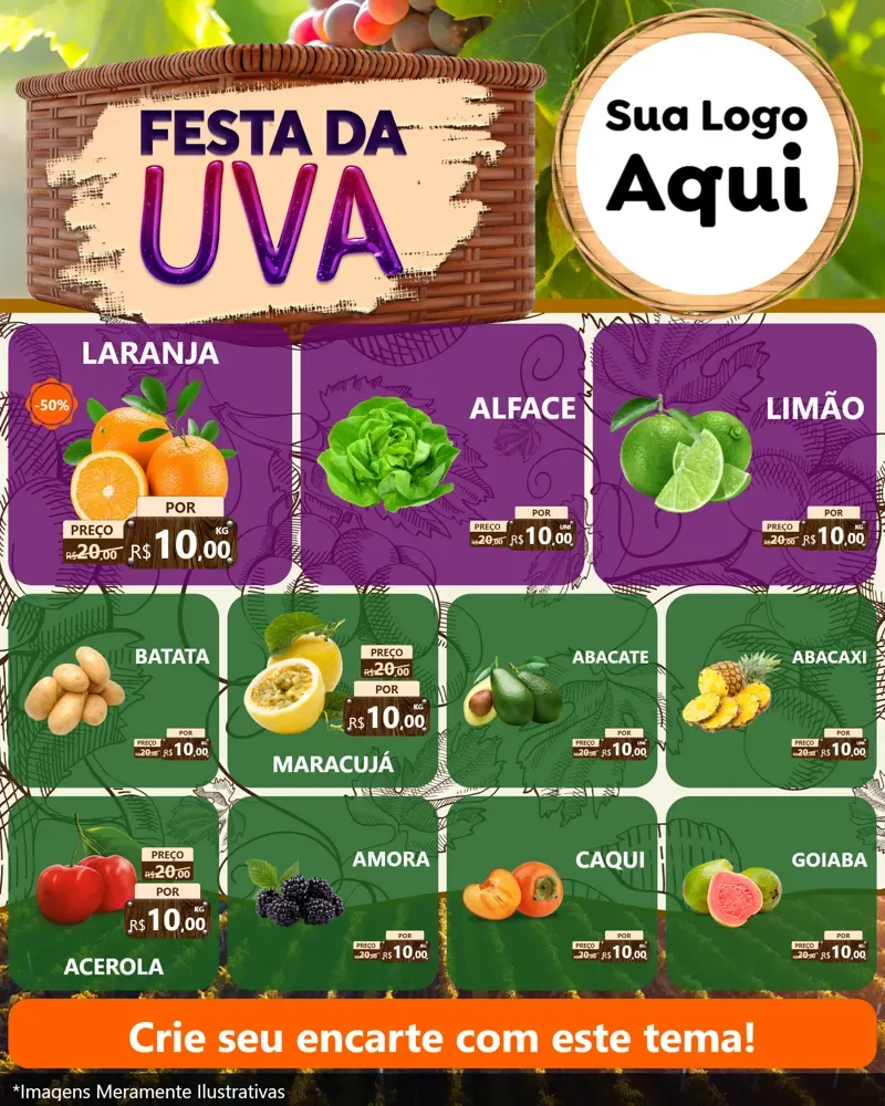 Modelo de Rede Social para Feed Instagram com o tema Festa da Uva para Hortifrúti