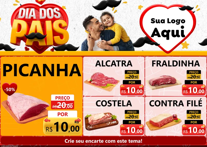 Modelo de Encarte para Encarte A4 Horizontal com o tema Dia dos Pais para Açougue