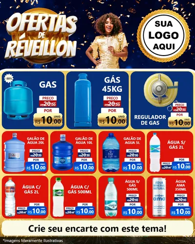 Modelo de Rede Social para Feed Instagram com o tema Ofertas de Réveillon para Água e gás