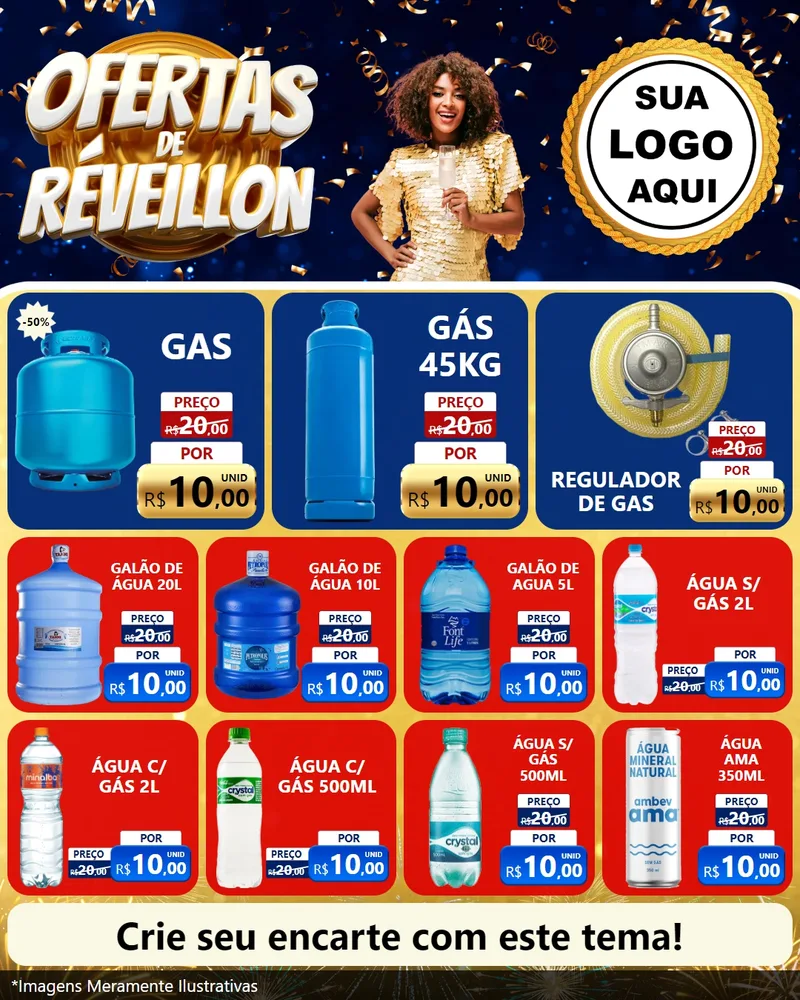 Modelo de Rede Social para Feed Instagram com o tema Ofertas de Réveillon para Água e gás