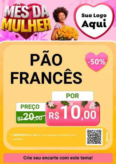 Modelo de Cartaz para Cartaz A4 Vertical com o tema Mês da Mulher para Padaria