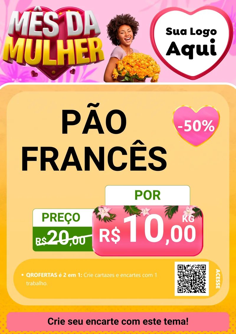 Modelo de Cartaz para Cartaz A4 Vertical com o tema Mês da Mulher para Padaria