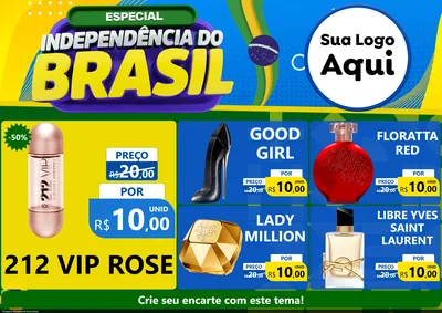 Modelo de Encarte para Encarte A4 Horizontal com o tema Especial Independência do Brasil para Perfumes