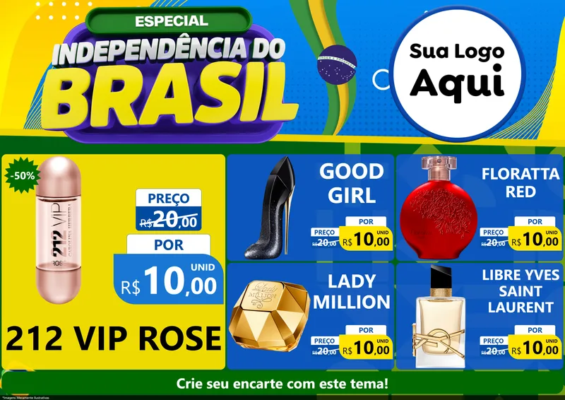 Modelo de Encarte para Encarte A4 Horizontal com o tema Especial Independência do Brasil para Perfumes
