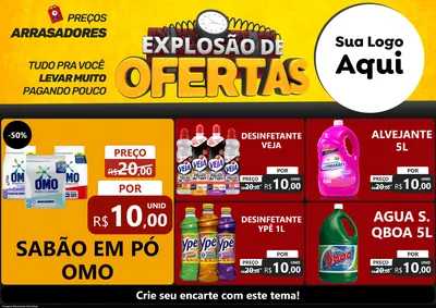 Modelo de Encarte para Encarte A4 Horizontal com o tema Explosão de Ofertas para Produtos de Limpeza