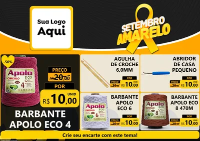 Modelo de Encarte para Encarte A4 Horizontal com o tema Setembro Amarelo para Armarinho e Aviamentos