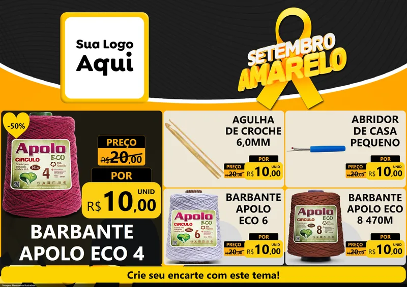 Modelo de Encarte para Encarte A4 Horizontal com o tema Setembro Amarelo para Armarinho e Aviamentos