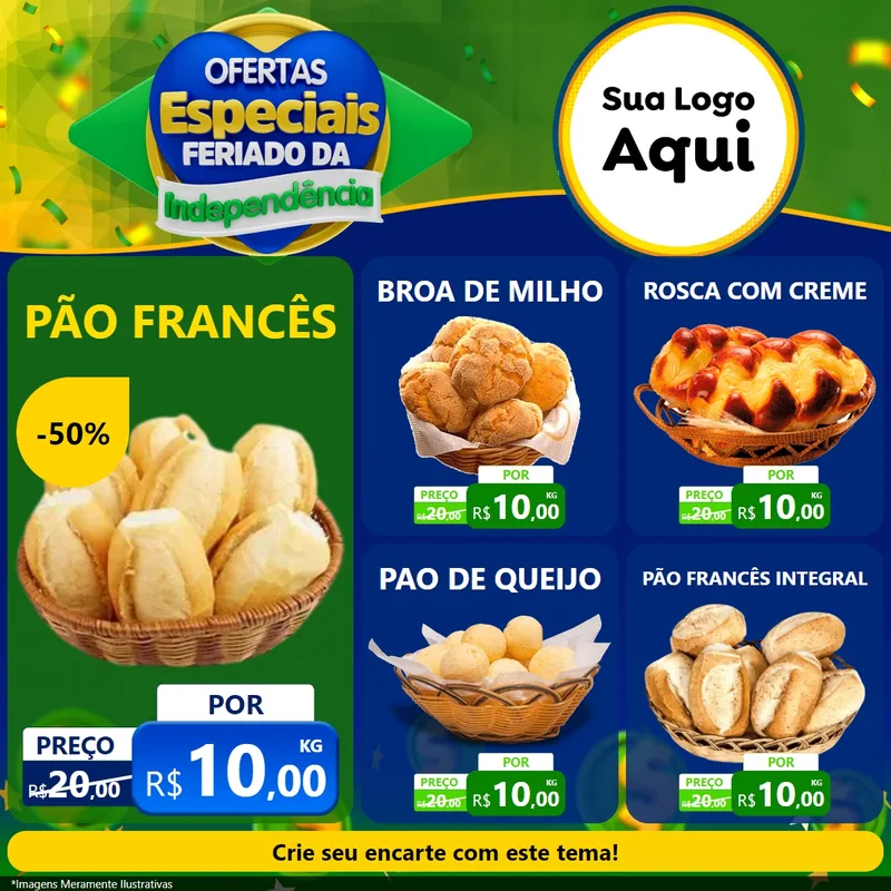 Modelo de Rede Social para Feed Facebook com o tema Ofertas Especiais Feriado da Independência para Padaria