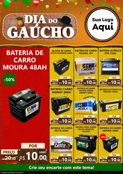 Modelo de Encarte para Encarte A4 Vertical com o tema Dia do Gaúcho para Baterias Elétricas