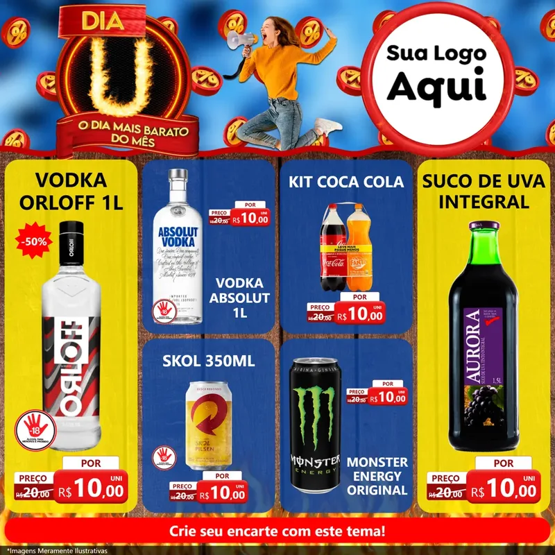 Modelo de Rede Social para Feed Facebook com o tema Dia U - O Dia Mais Barato Do Mês para Distribuidora de bebidas