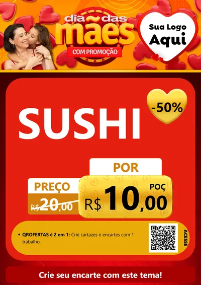 Modelo de Cartaz para Cartaz A4 Vertical com o tema Dia das Mães com Promoção para Comida japonesa