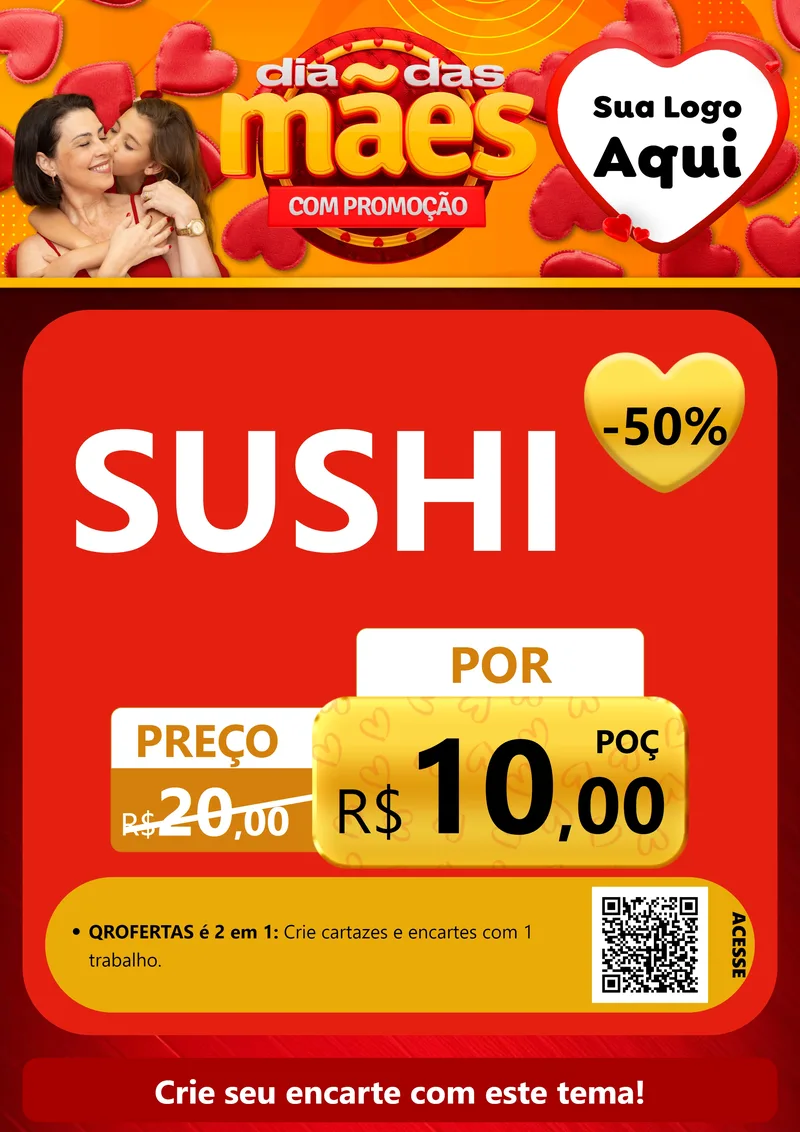 Modelo de Cartaz para Cartaz A4 Vertical com o tema Dia das Mães com Promoção para Comida japonesa