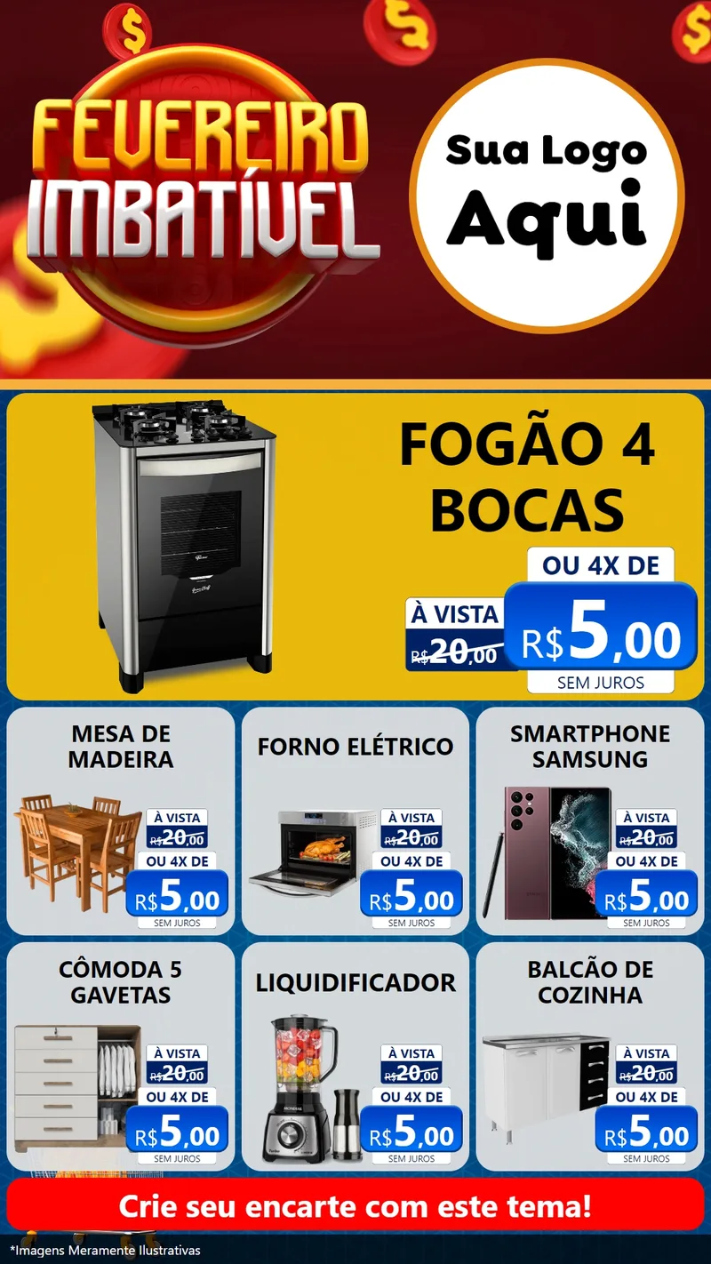Modelo de Rede Social para Stories com o tema Fevereiro Imbatível para Móveis e Eletro