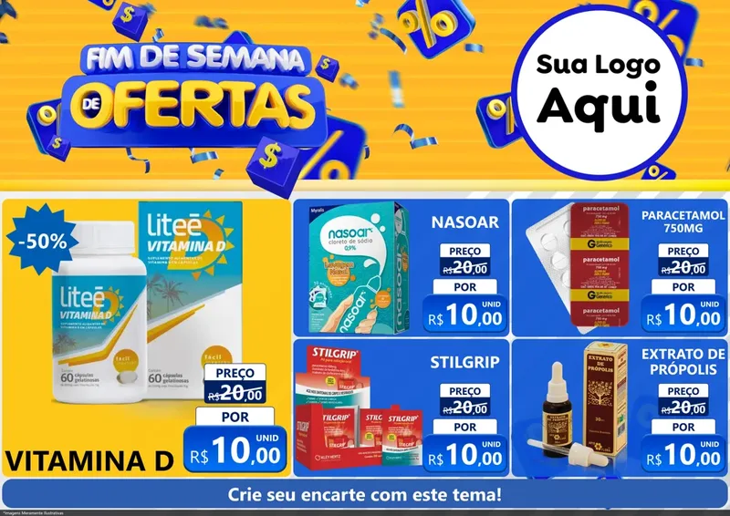 Modelo de Encarte para Encarte A4 Horizontal com o tema Fim de Semana de Ofertas para Farmácia