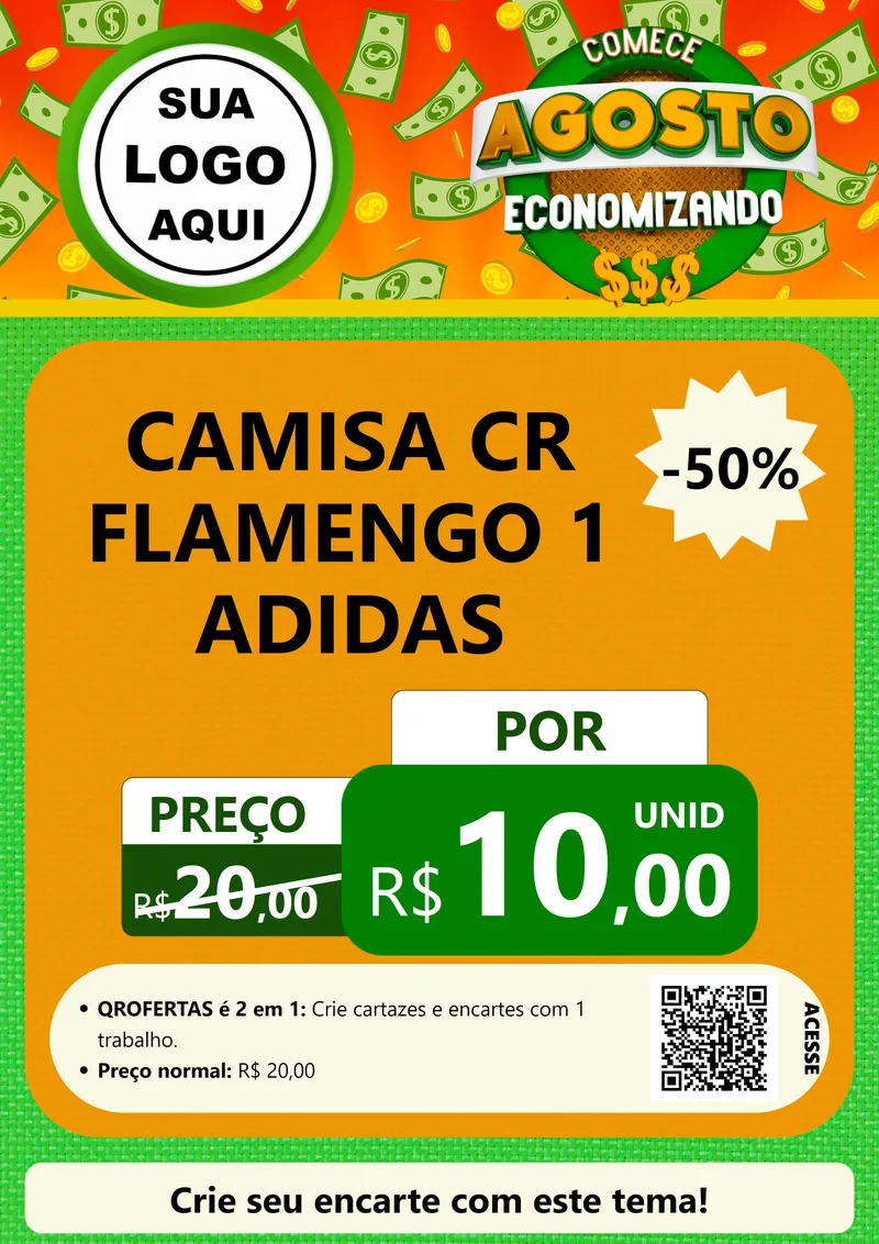 Modelo de Cartaz para Cartaz A4 Vertical com o tema Comece Agosto Economizando para Roupas e acessórios