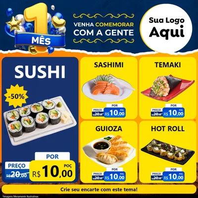 Modelo de Rede Social para Feed Facebook com o tema Um Mês de Aniversário para Comida japonesa