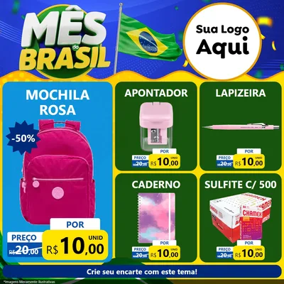 Modelo de Rede Social para Feed Facebook com o tema Mês do Brasil para Papelaria