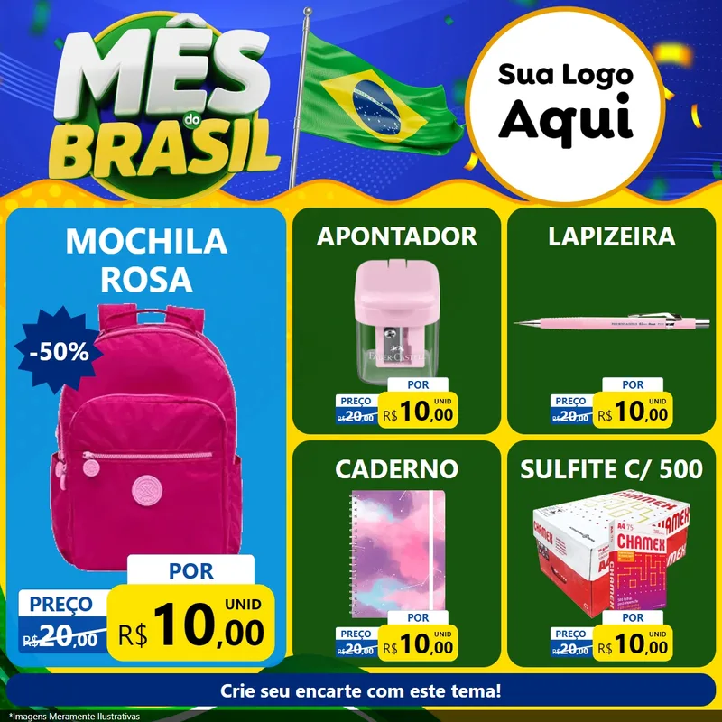 Modelo de Rede Social para Feed Facebook com o tema Mês do Brasil para Papelaria