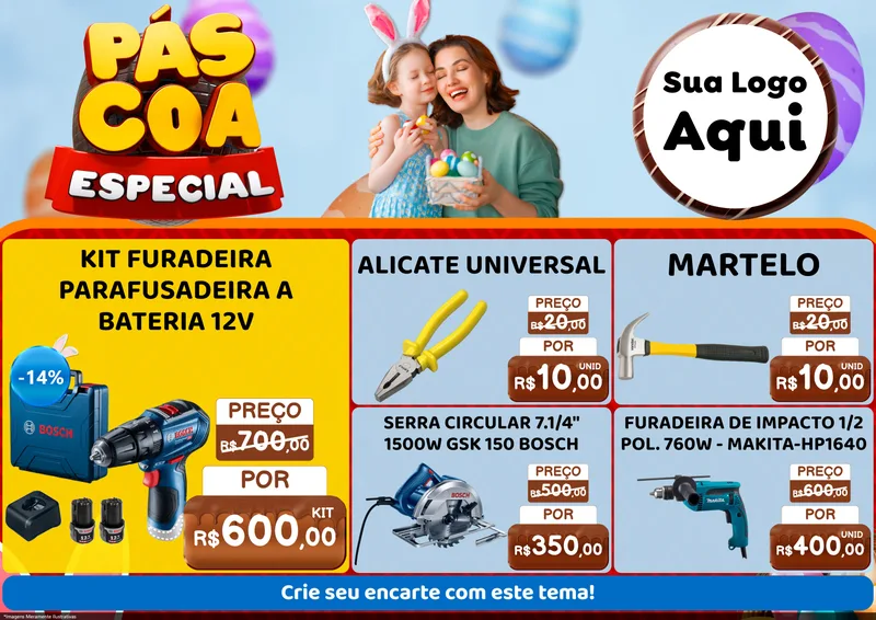 Modelo de Encarte para Encarte A4 Horizontal com o tema Páscoa Especial para Maquinas e Ferramentas