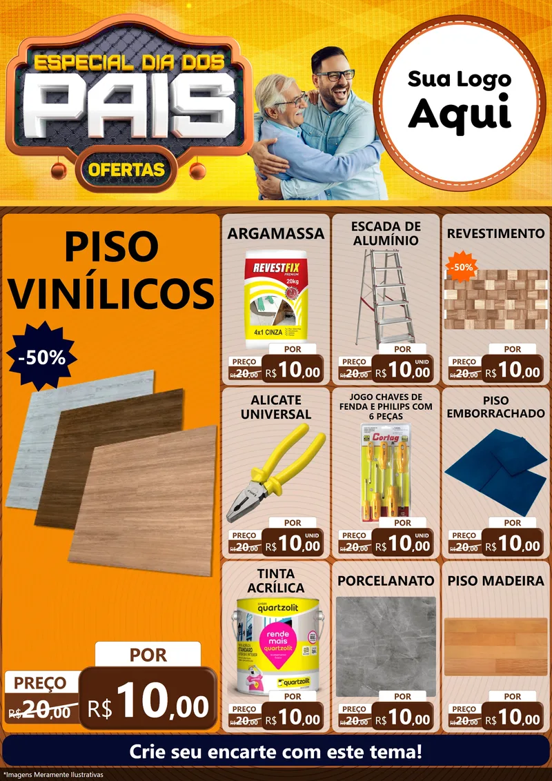Modelo de Encarte para Encarte A4 Vertical com o tema Especial Dia dos Pais para Material para Construção