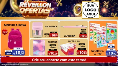 Modelo de TV para TV Horizontal com o tema Réveillon de Ofertas para Papelaria