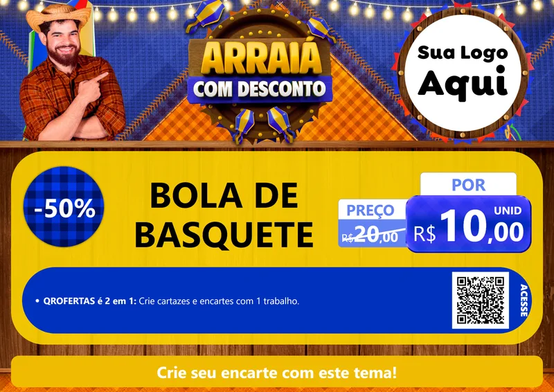 Modelo de Cartaz para Cartaz A4 Horizontal com o tema Arraiá Com Desconto para Artigos Esportivos