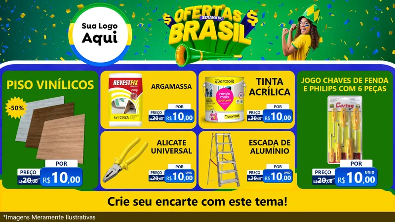 Modelo de TV para TV Horizontal com o tema Ofertas Semana do Brasil para Material para Construção
